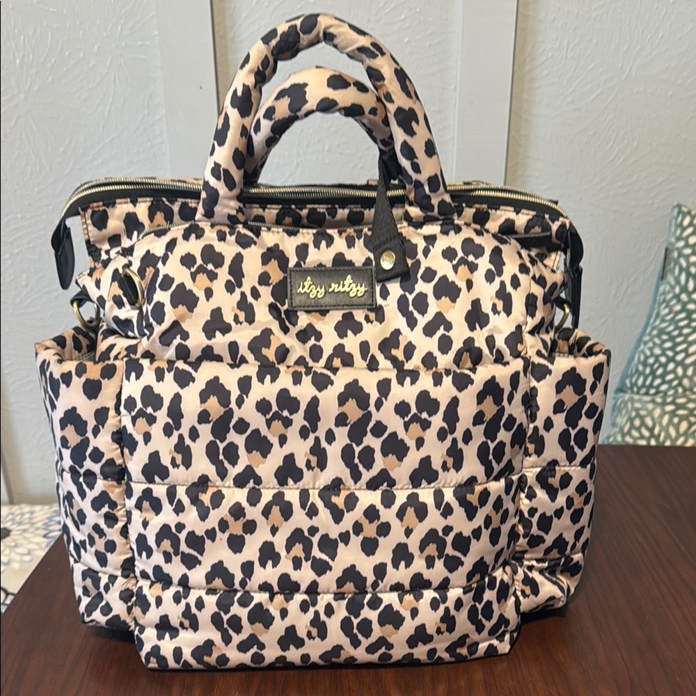 Itzy Ritzy Leopard Print Baby Bag in Cream and Black